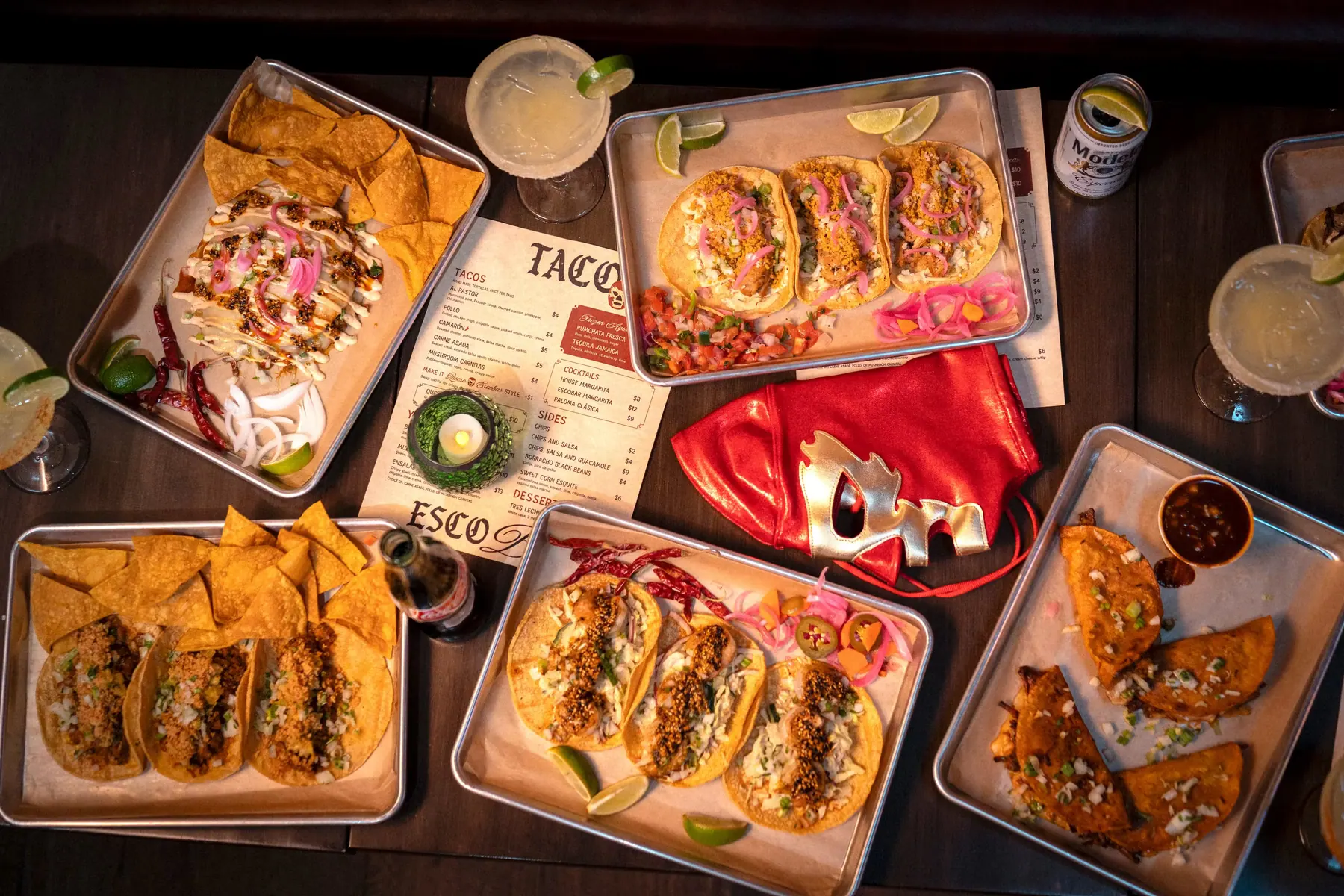Taco Escobar dishes arranged across a dining table